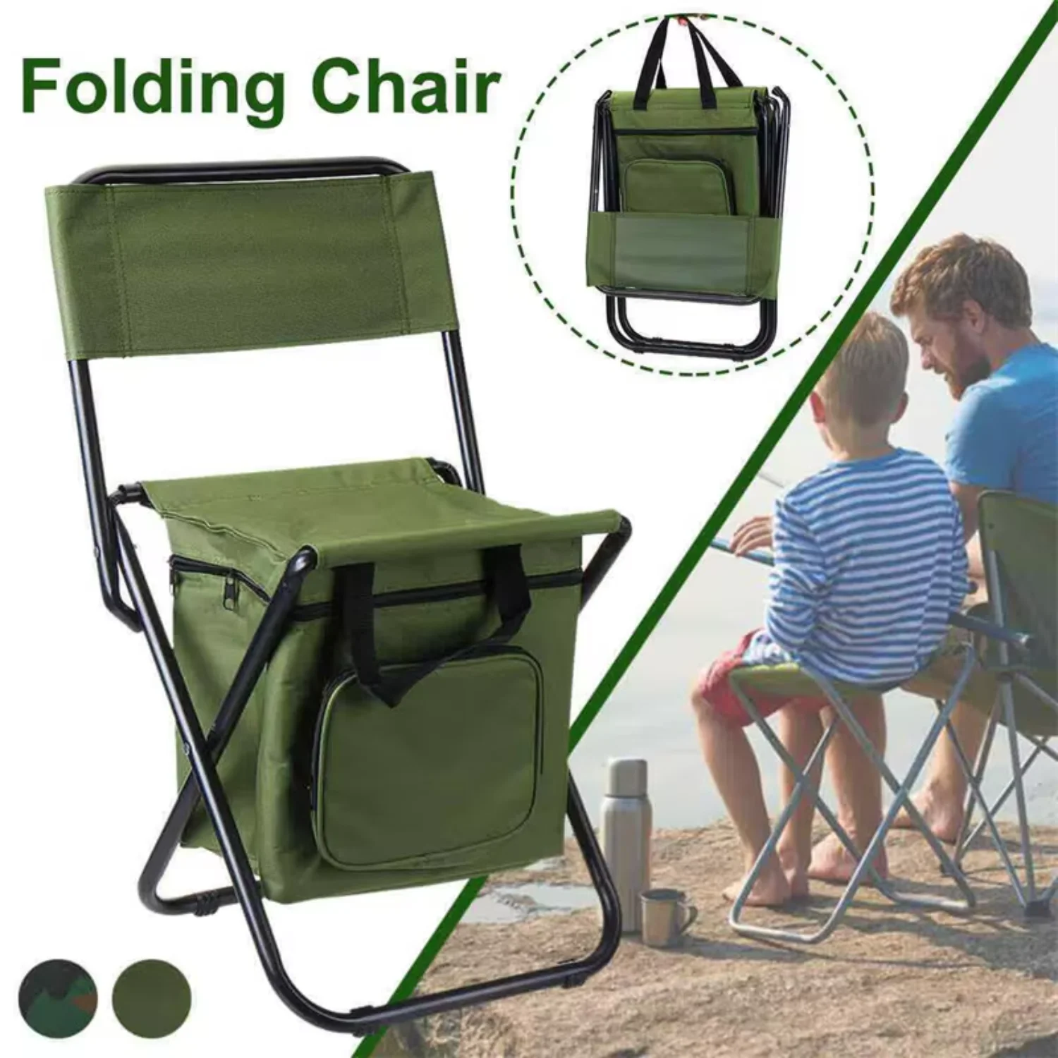 3 In 1 Outdoor Folding Chair With Ice   Backrest Portable High Load Bearing Camping Fishing Chair