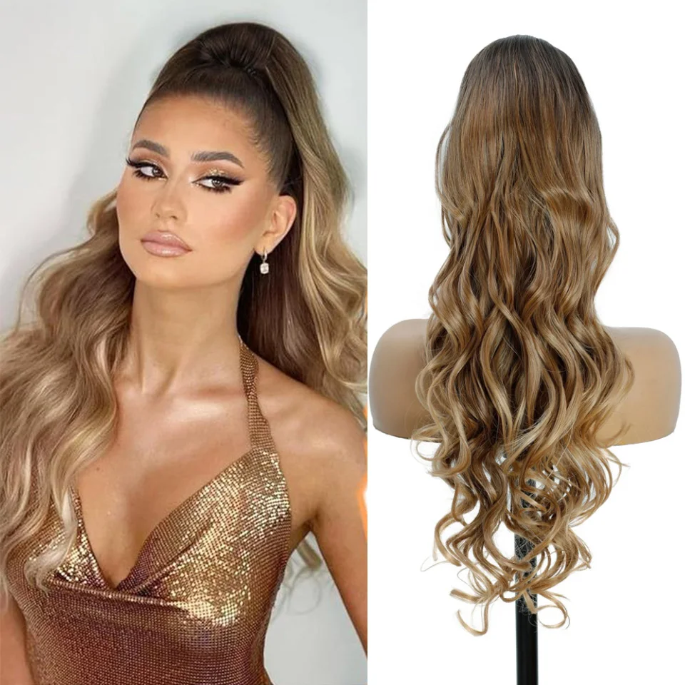 

Gladys Wavy Ponytail Extension For Women 180g Synthetic Hair Ombre Blonde 28 Inch Weave Ponytail Clip In Hair Ponytail Extension