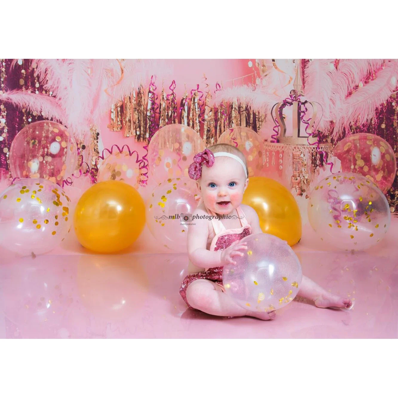 Gold Glitter Dots Backdrop Kids 1st Birthday Background Feather Balloons Newborn Cake Smash Girl Baby Portrait Photostudio