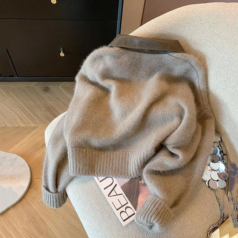 2025 خريف شتاء جديد سترة مشغولة من الصوف سترة المرأة موضة بأكمام طويلة بولو طوق معطف قصير الإناث سترة فضفاضة سيدة القمم