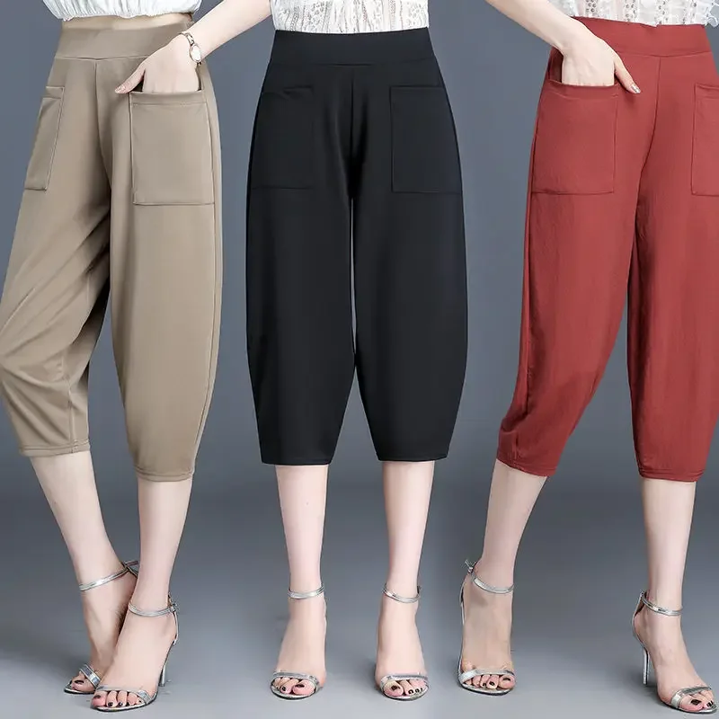 Women Pants Summer Women's Cropped Elastic Waist Casual Women's Pants Pantalones De Mujer