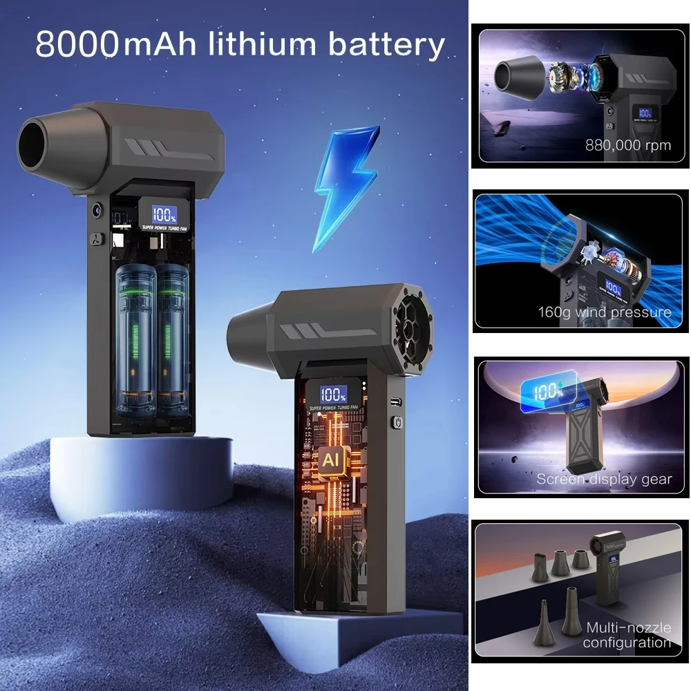Novo soprador de ar portátil 830000rpm, ajuste de 4 engrenagens, turbo jet, iluminação led, display de bateria, sem fio, espanador de ar comprimido