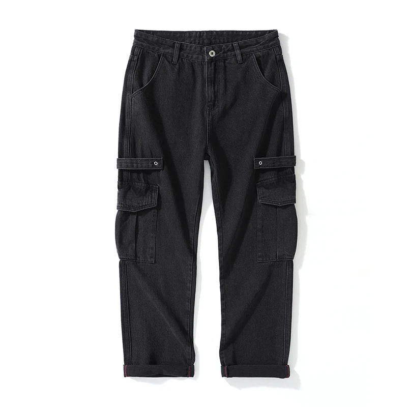 Wide Leg Jeans Men Baggy Pants Cargo Pants High Street Multi-Pockets Black Gray Men's Trousrs Full Length Large Size 40