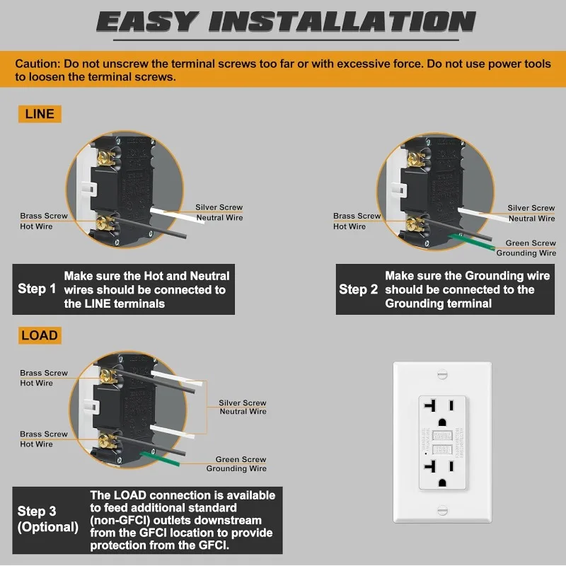 50 Pack GFCI Outlets 20 Amp, Non-Tamper Resistant, Decor GFI Receptacles with LED Indicator, Ground Fault Circuit Inter