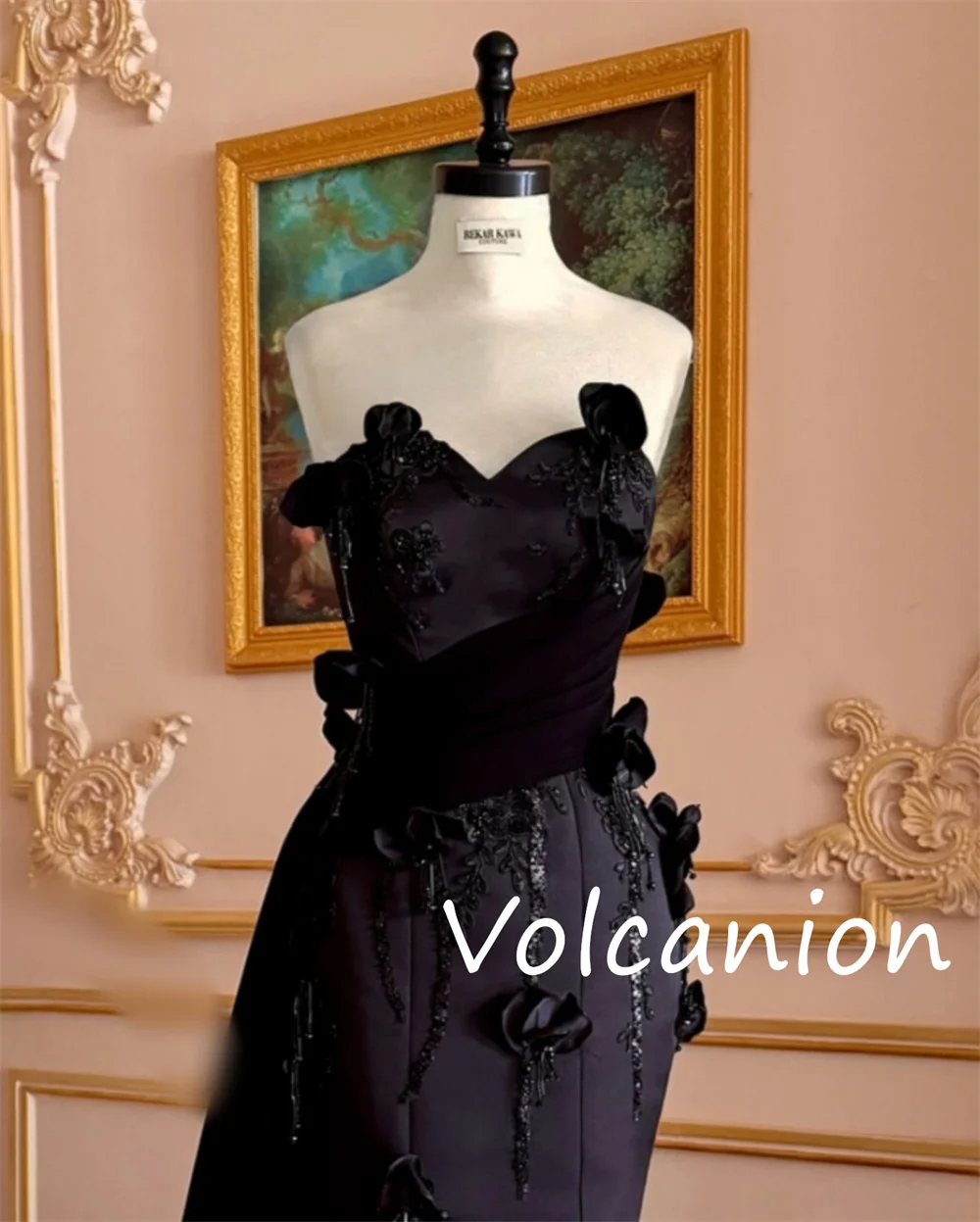 맞춤형 패션 Charmeuse 스팽글 주름 꽃 트럼펫 Strapless Long Dresses 맞춤형 행사 절묘한