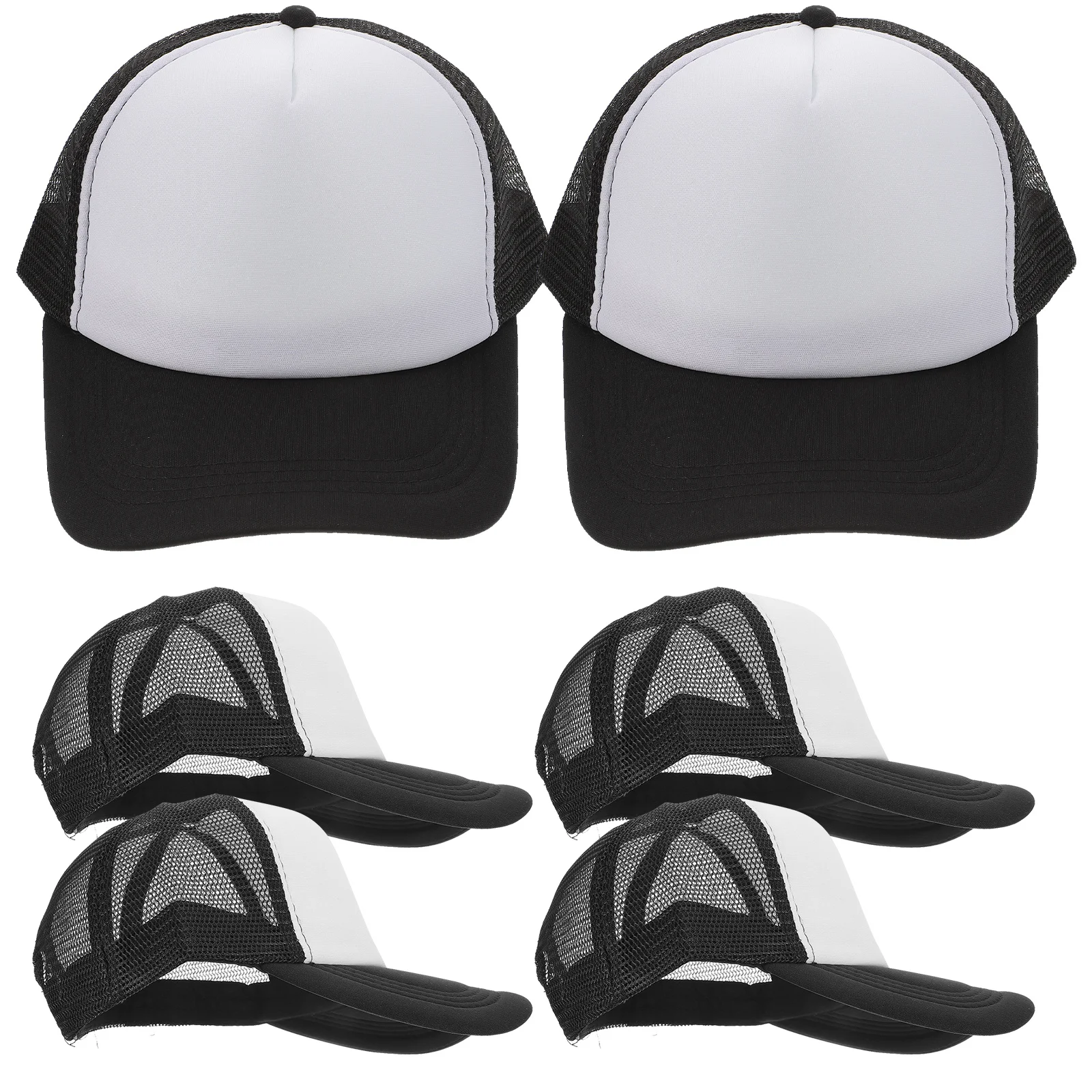 10 szt. Czarnych czapek bejsbolowych z siatką, idealnych do sublimacji, z możliwością personalizacji, poliestrowe, regulowane, typu snapback.