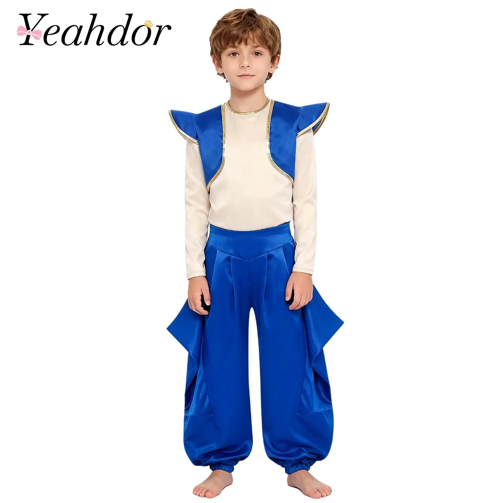 

Kids Boys Arabian Prince Outfit Fake 2-piece Top Long Sleeve Shirt Tops Pants Set Masquerade Mythical Fancy Dress Up Costumes