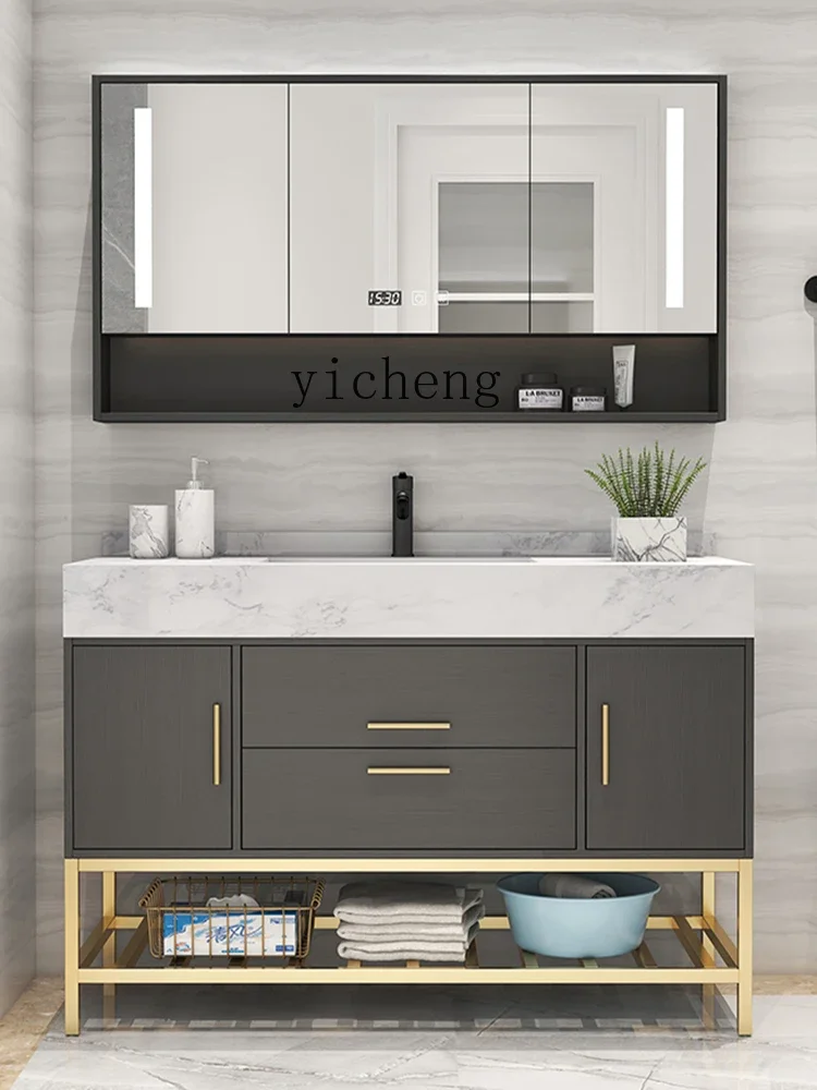 ZC marble bathroom cabinet combination floor-to-ceiling smart bathroom hand and face washing table basin