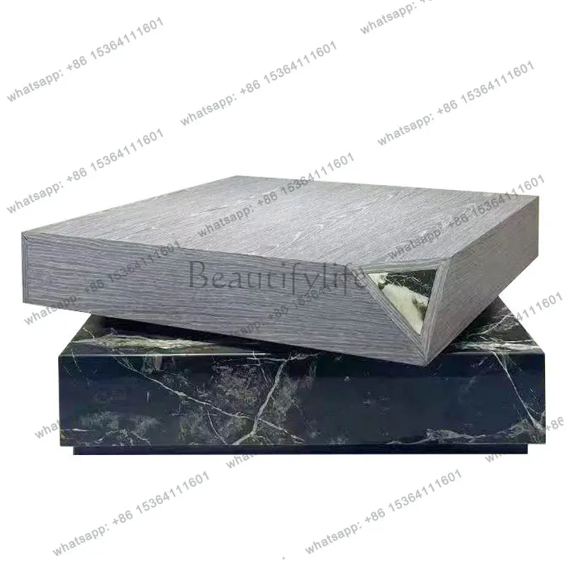 Italian minimalist creative rotating marble coffee table high-end tea table home modern light luxury