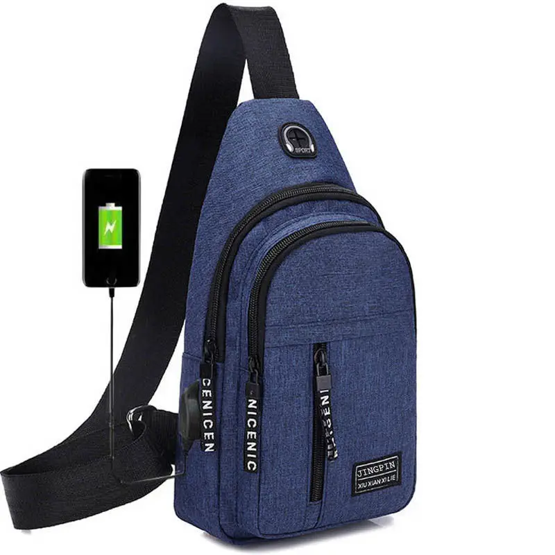 Chest Bag Men's Backpack 2024 New Nylon Canvas Chest Bag Leisure Sports Travel Chest Bag Have USB ChargeHigh Quality