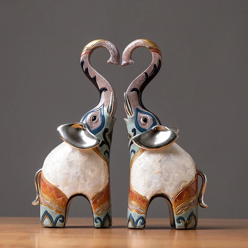 2Pcs Nordic Luxury Resin Elephant Handmade Crafts Decoration Home Living Room Office Animal Statue High Quality Ornaments Gift