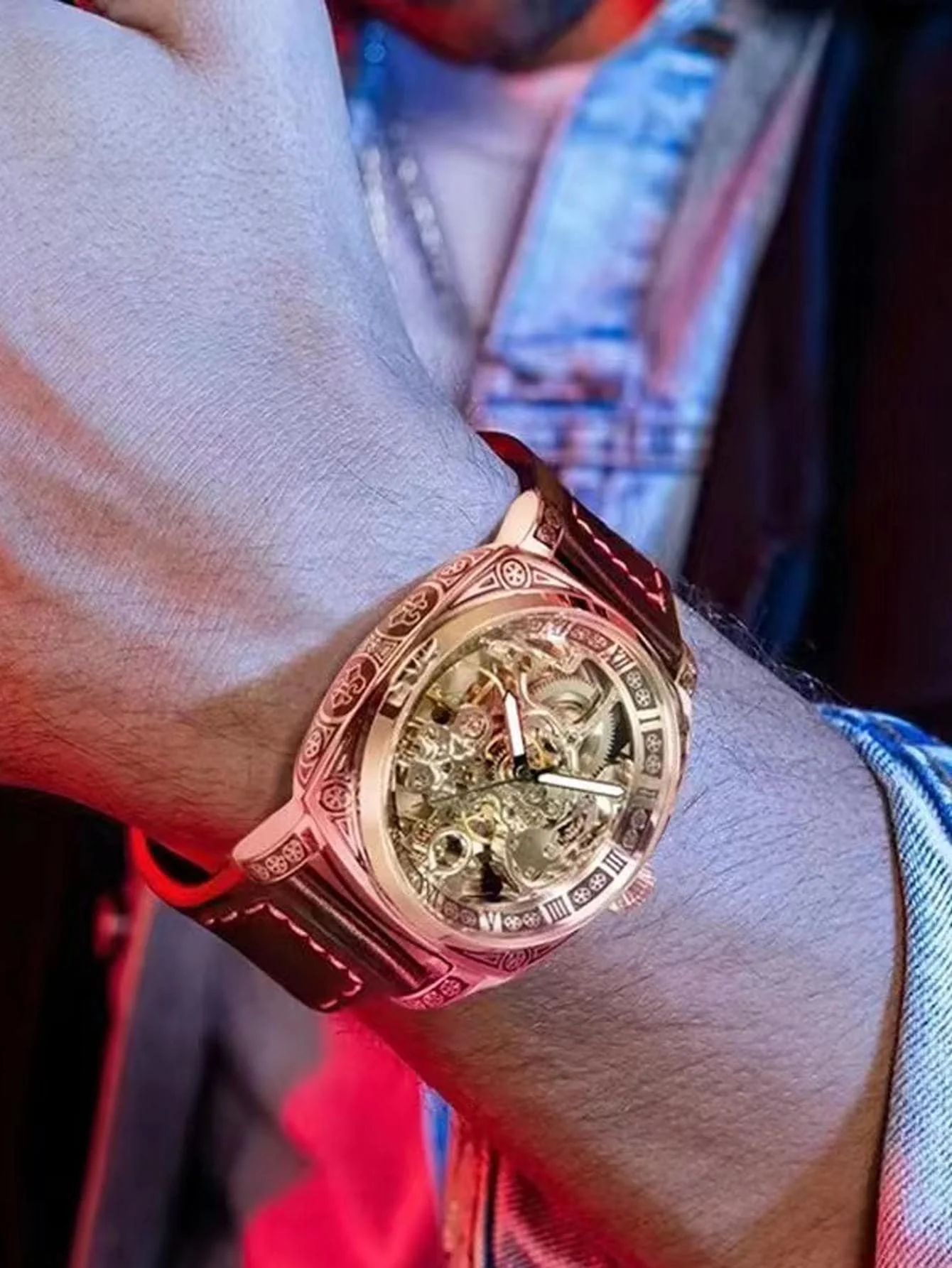 New Carved Men Watch Fully Automatic Men\'s Watches Hollow out Fashion Mechanical Watch Luxury Leather Strap Man wrist watch