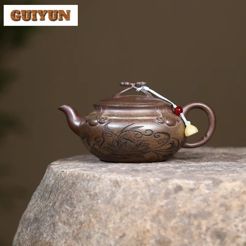 

300ml Aesthetic Yixing Purple Clay Teapots Handmade Ruyi Pot Raw Ore Wood-fired Porcelain Mud Tea Maker Kettle Zisha Tea Set Cha