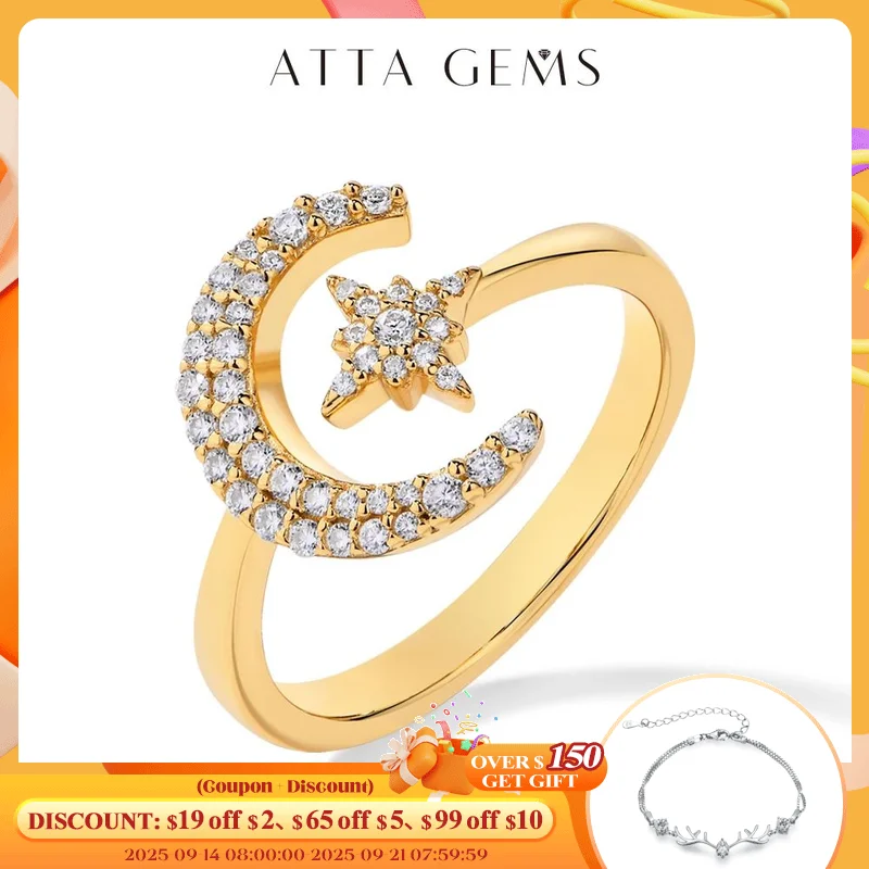 

ATTAGEMS Full D Color VVS1 Moissanite Diamond Ring for Women Solid 14K 18K Yellow Gold Moon Shape Luxury Engagement Wedding Gift
