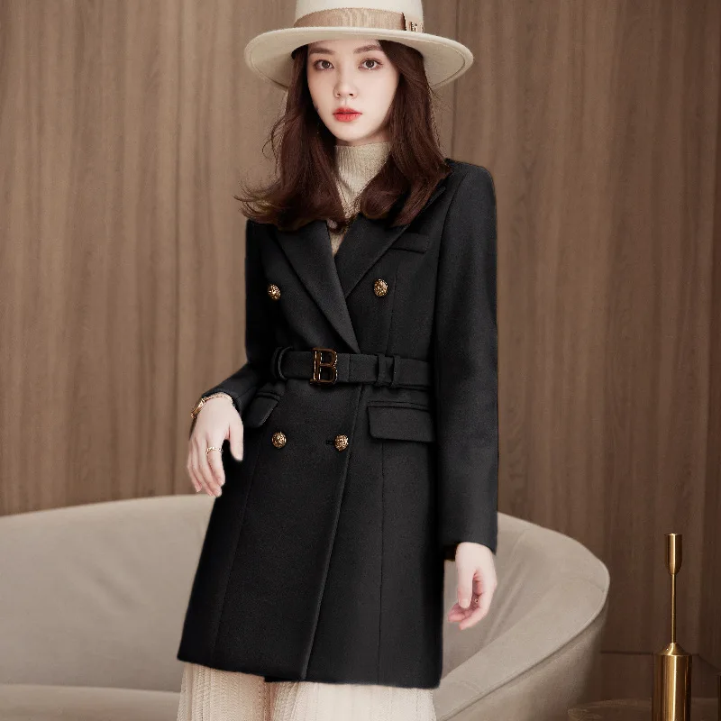 2023 Winter New Fashion High Quality Women Wool B Bulk Belt Long Woolen Coat Female Casual Wool Clothing