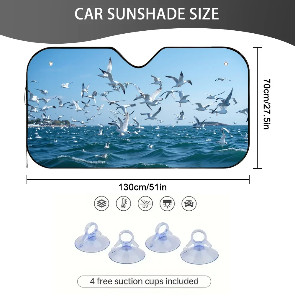 1pc 2D Flat Printed Multifunctional Sunshade For Vehicles Featuring A Seagull Design, Made From 100% Polyester. Ideal For UV Pro