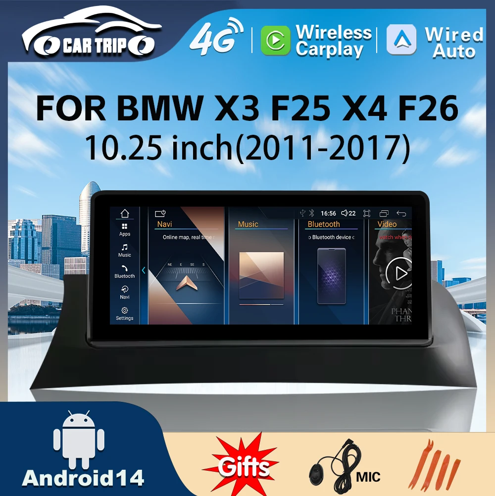 Suitable for BMW, Android 13, 10.25-inch, CIC, NBT, car carpet, multimedia player, BMW X3 F25 X4 F26 LHD car radio, 2011-2017