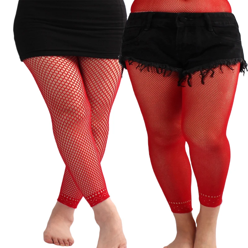 Women\'s Footless Fishnet Ankle Tights Plus Size High Waist High Stretch Large Size Net Leggings Stockings Can Be Wear 100kg