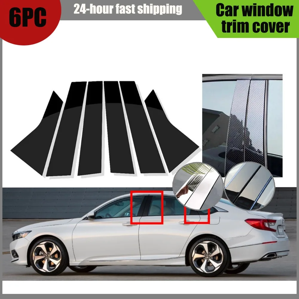 

6Pcs Silver Carbon Glossy Black Door Pillar Post Fit For Honda Accord Sedan 2018 2019 2020 2021 2022 2023 Window Sticker Cover