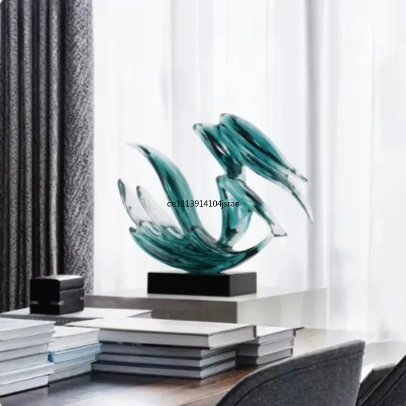 Transparent Resin Crystal Fish Figurine Sculpture Home Decor Craft Ornament for Hotel Living Room Office Art Decoration Gift