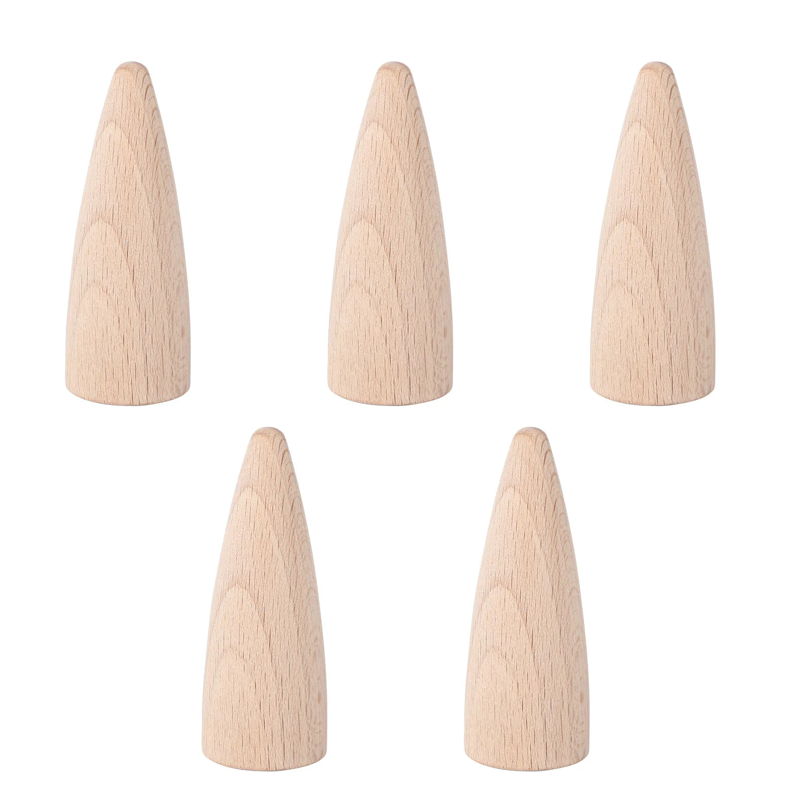

5Pcs Solid Wood Cone Set Wooden DIY Painting Crafts Hand-Painted Accessories Children Creativity Imagination Wooden Cone Toy