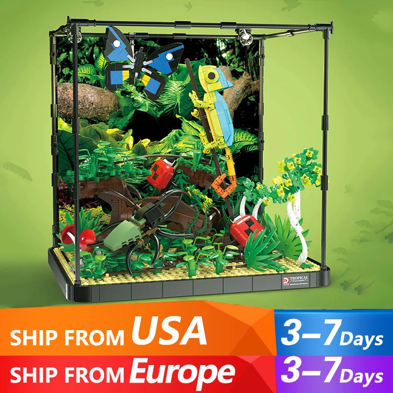 Creative Expert Tropical Rainforest Model MOC Chameleon Butterfly Building Blocks Brick Puzzle Toys regali di compleanno per bambini adulti