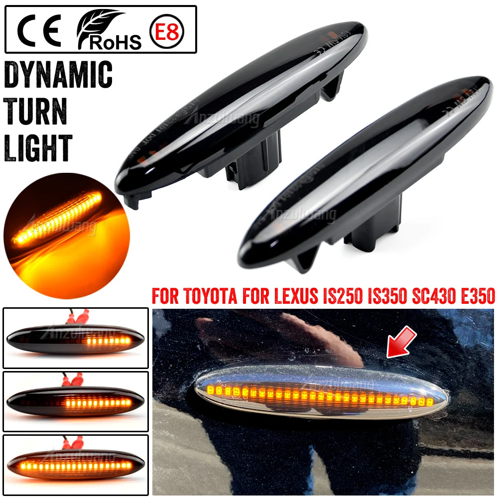 2PCS Led Dynamic Side Marker Turn Signal Light For Lexus IS250 IS350 SC430 Toyota MARK X REIZ CROWN UZZ40 Highlander Camry 40