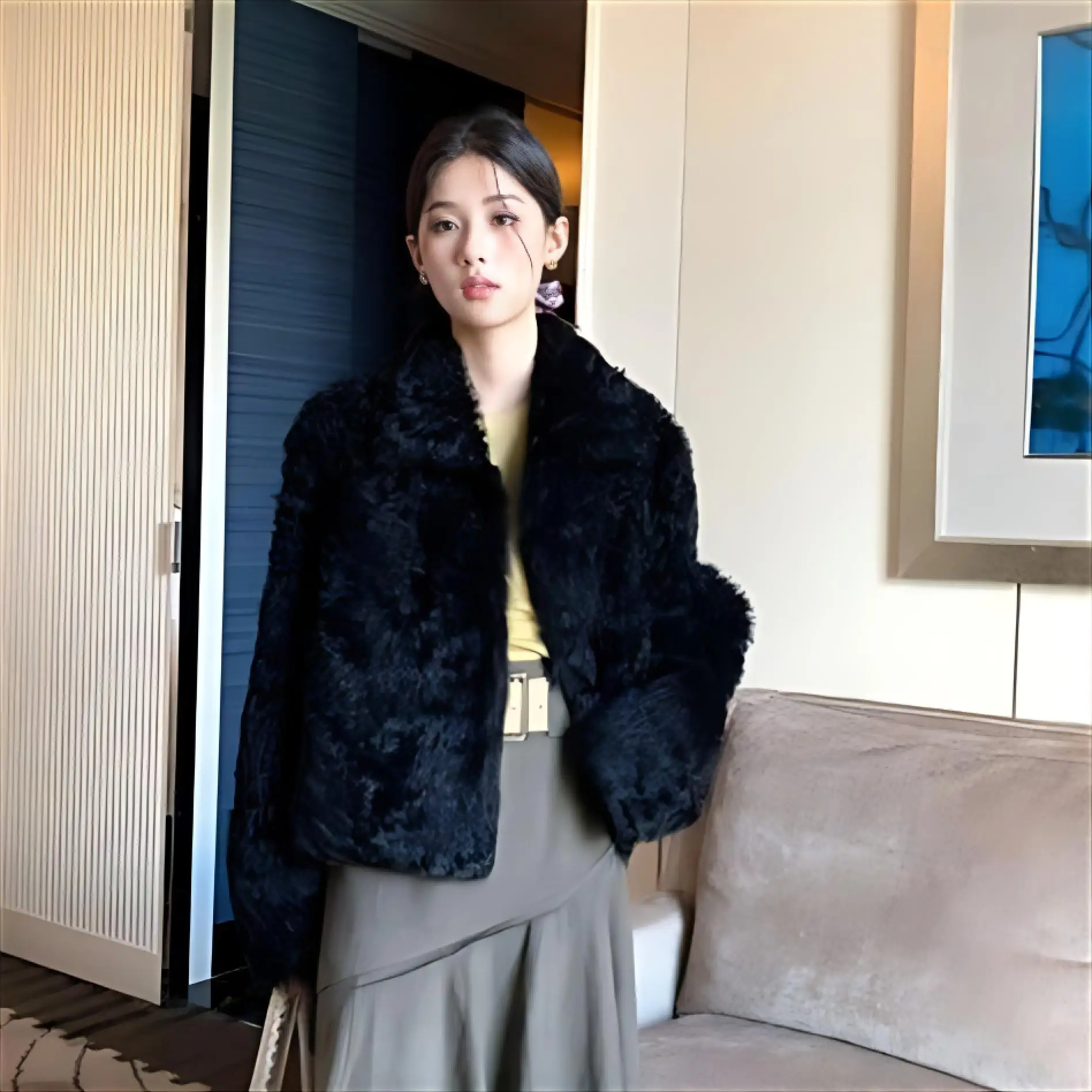 Abrigos grises de piel sintética para mujer, ropa de calle desmontable, estilo motociclista para ancianos, envoltura flocada, contraste, teñido de púrpura, Multicolor Ins