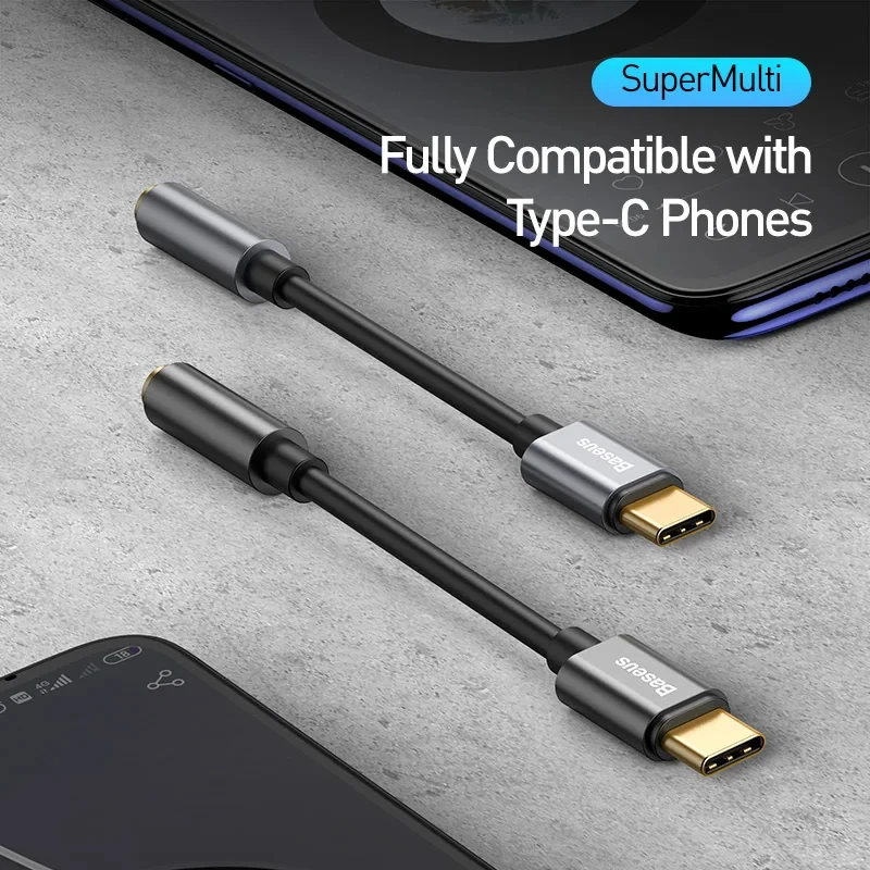 Baseus-Type C to 3.5mm Earphone Jack AUX USB C Cable, Headphones Adapter, Audio Cable for Xiaomi 13 Oneplus 12, Huawei P40