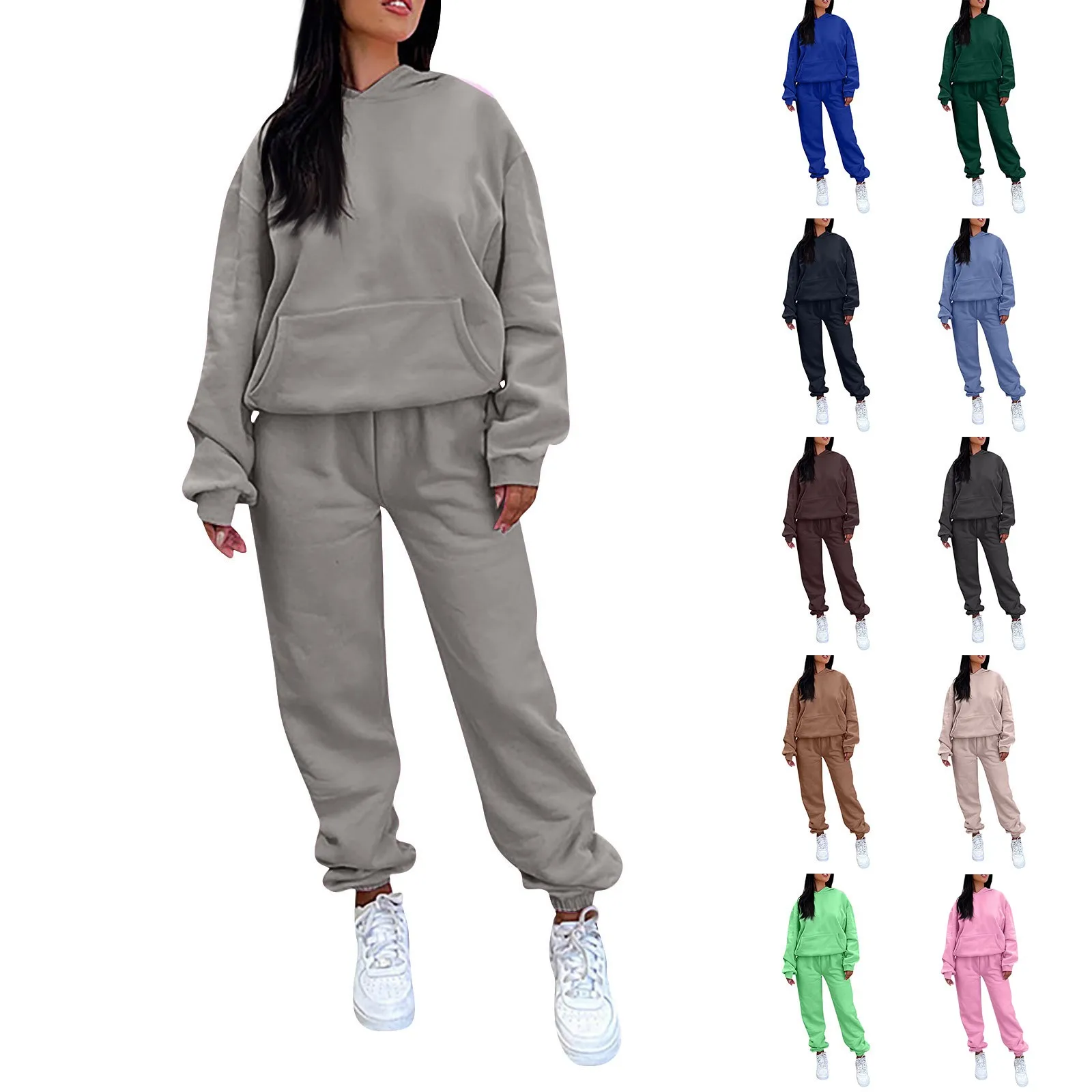 Completo da donna elegante tinta unita in due pezzi pullover caldo oversize e pantalone lungo tuta sportiva autunno inverno tuta 2023
