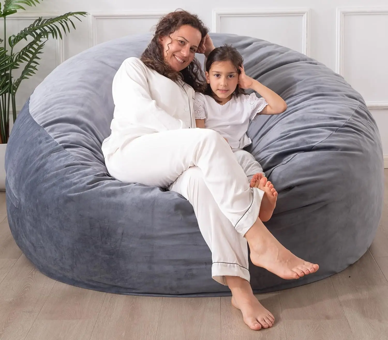 

3 ft Bean Bag Chair for Adults, Memory Foam Filling, Lazy Sofa for Living Room, Ultra Soft Velvet, Pull-Handle, Side Pocket, Dark Grey