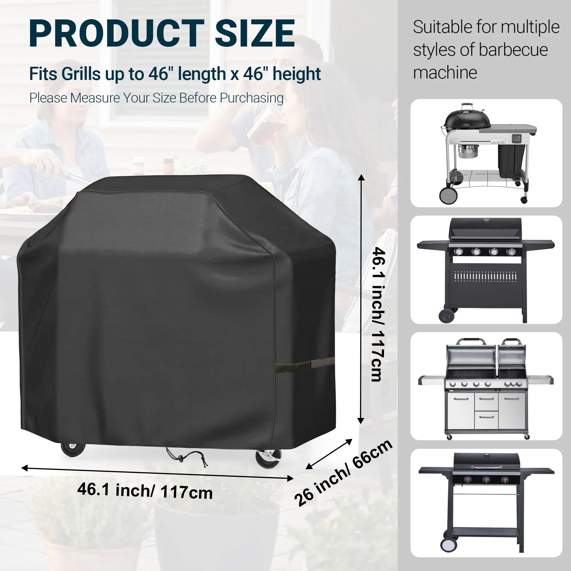 1pc Outdoor Grill Cover, Featuring Securing Straps and Adjustable Drawstrings, Fits a Variety of Grill Sizes