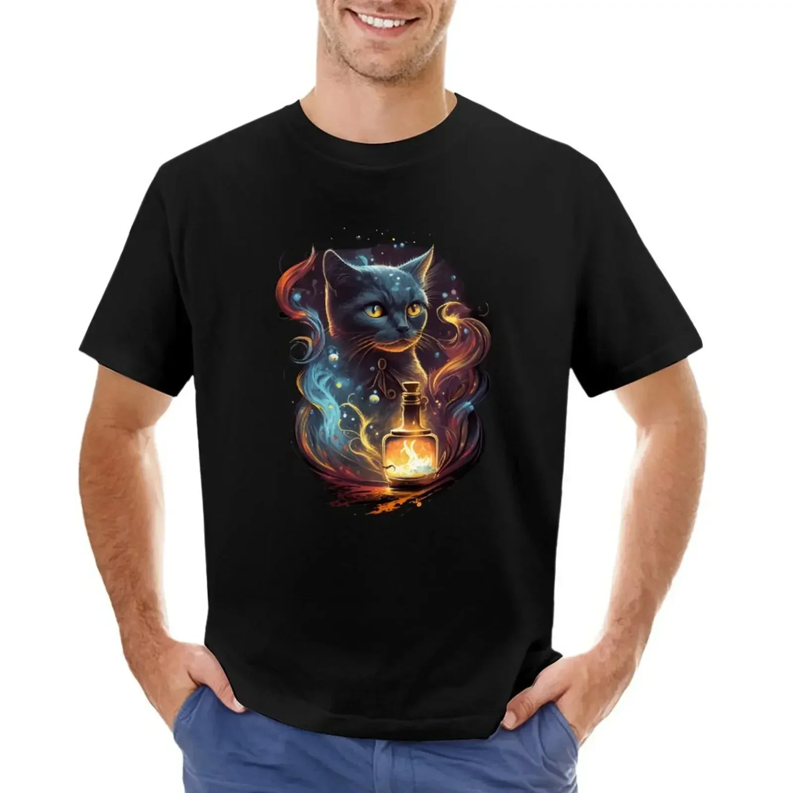 Feline Illusionist Unleash the Magic Cat T-Shirt vintage clothes new edition anime oversized t shirt men