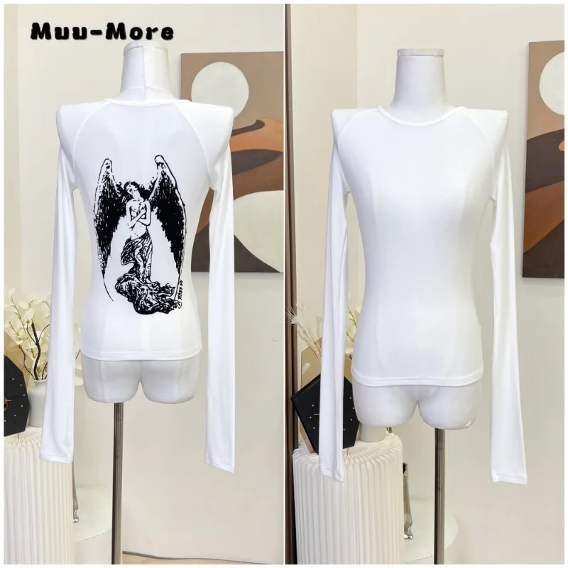 

2023 Autumn Winter Sexy Casual Print Long Sleeve Round Neck T-Shirts Women's Hotsweet Club Style Sheath Fashion Slim Tees Tops