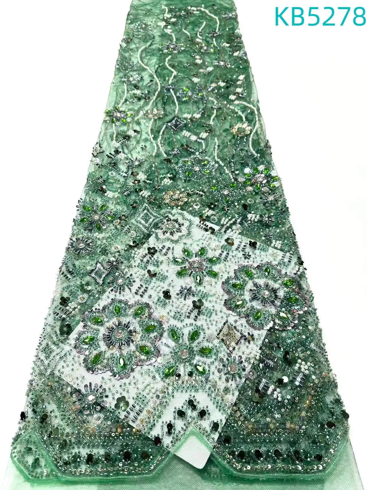 

African 1 Yard Sequins Mesh Beaded Lace Fabrics 2026 High Quality Embroidery French Mesh Nigerian Beaded Lace Fabric For Sewing