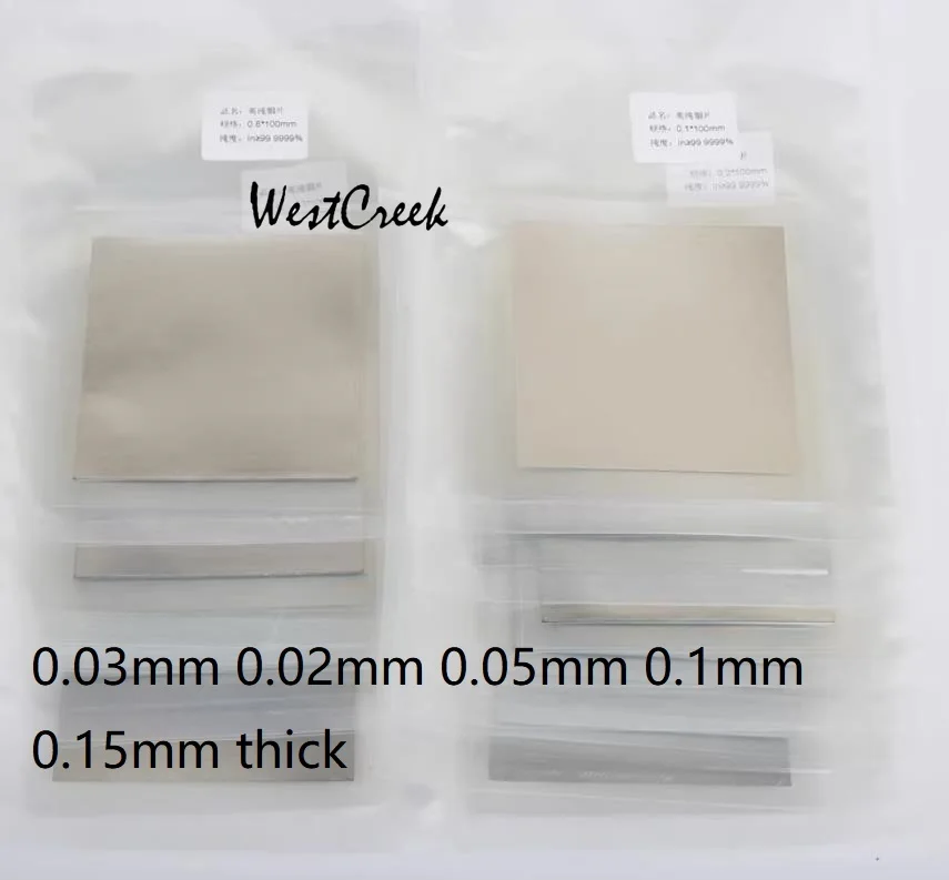 

WESTCREEK 0.03mm 0.02mm 0.05mm 0.1mm 0.15mm thick pure indium sheet In 99.995% indium foil Indium plate In panel