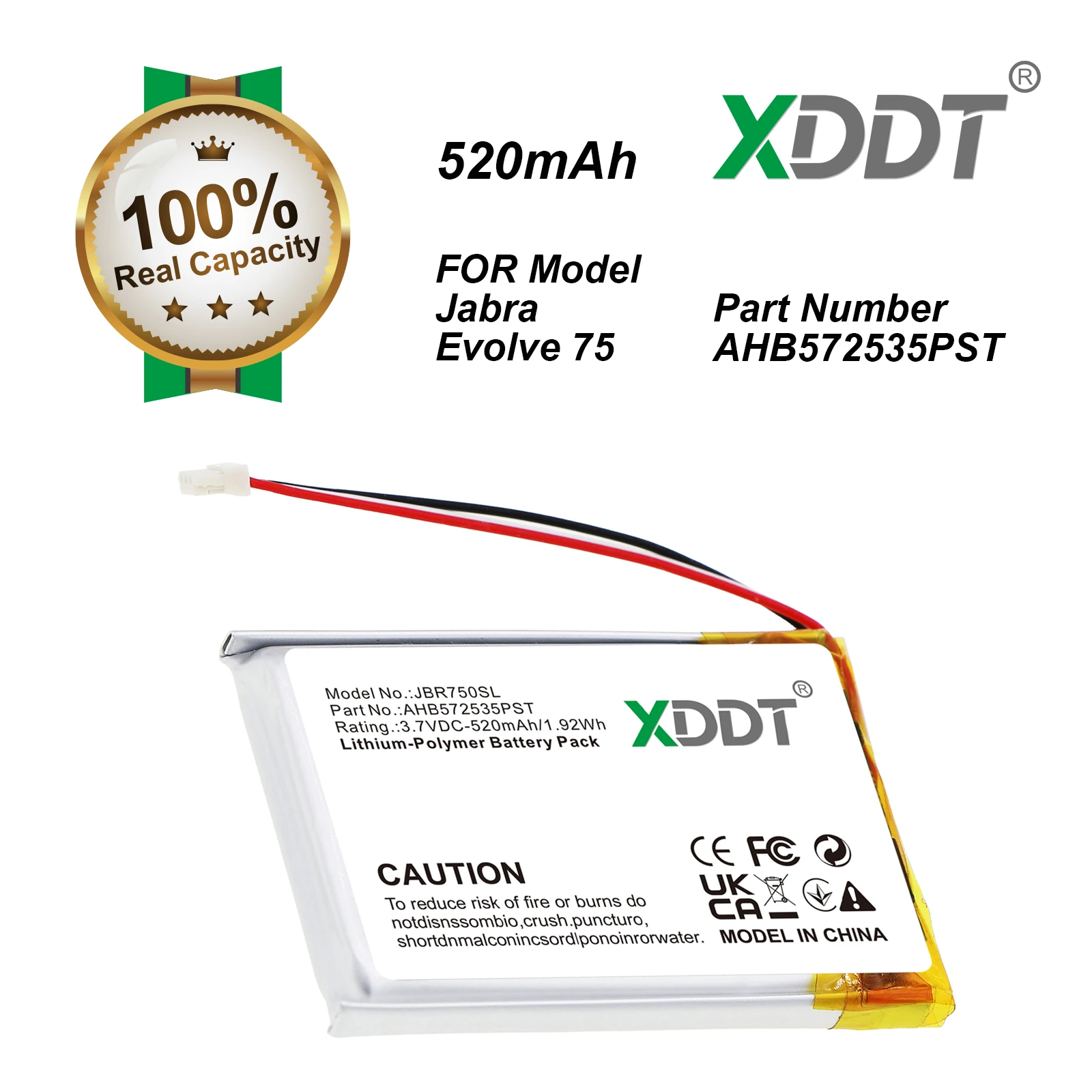 Casque sans fil 520mAh 3.7V 1.92Wh, batterie AHB572535PST pour Jabra Evolve 75 + kit d'outils