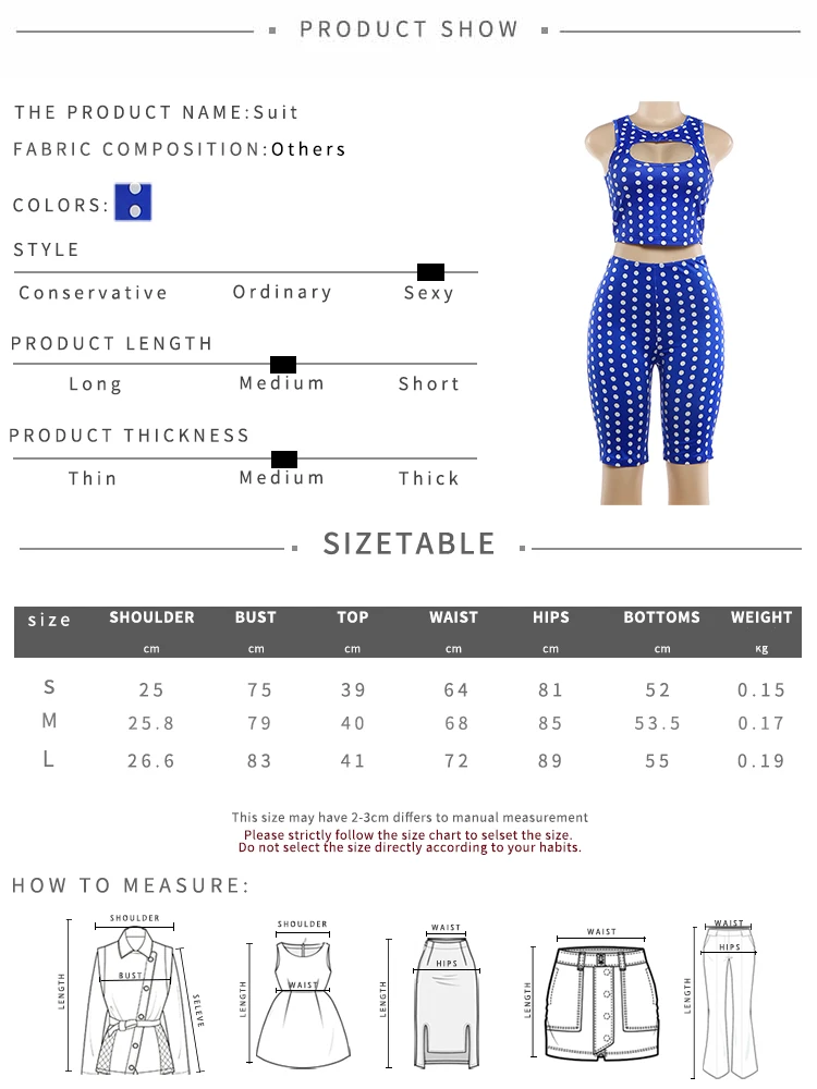 Sisterlinda Chic Sexy Hollow 2-teiliges Set Damen Polka-Dot-Print O-Ausschnitt Crop-Tops + Skinny Stretch-Shorts Hot Girl High Street Anzug – Detail 1