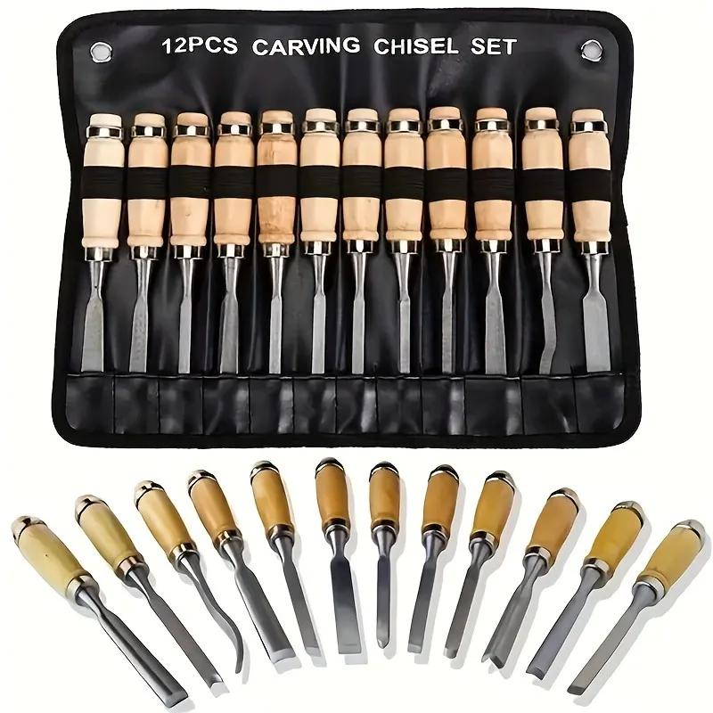 

12Pcs Wood Carving Hand Chisel Tool Set Woodworking Professional Gouges Consruction An Carpentry Tools Hand Tool Wood Chisel