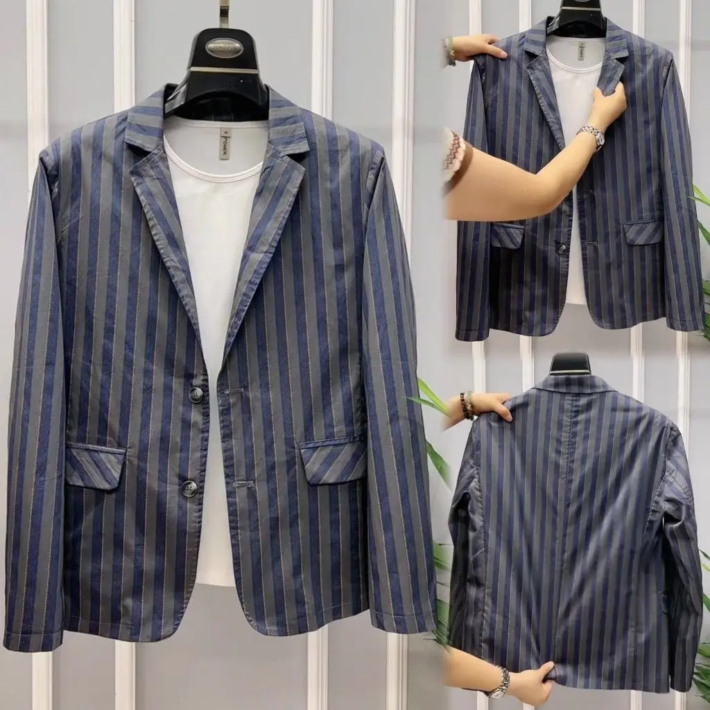 3-A104   2024 autumn men's casual fashion all-match light luxury striped thin trend b jacket comfortable business