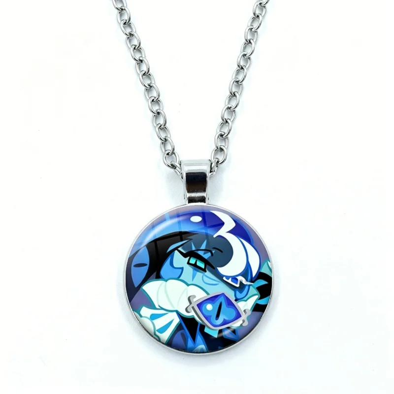 Shadow Milk Cookie Necklace for Women Jewelry Cookie Run Kingdom Anime Cabochon Glass Pendant Fashion Statement Crystal
