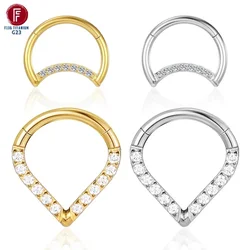 F136 Titanium Hinged Tear Drop Segment Ring Septum Nose Clicker Piercing Cz Lip Labret Ear Tragus Zircon Cartilage Daith Earring