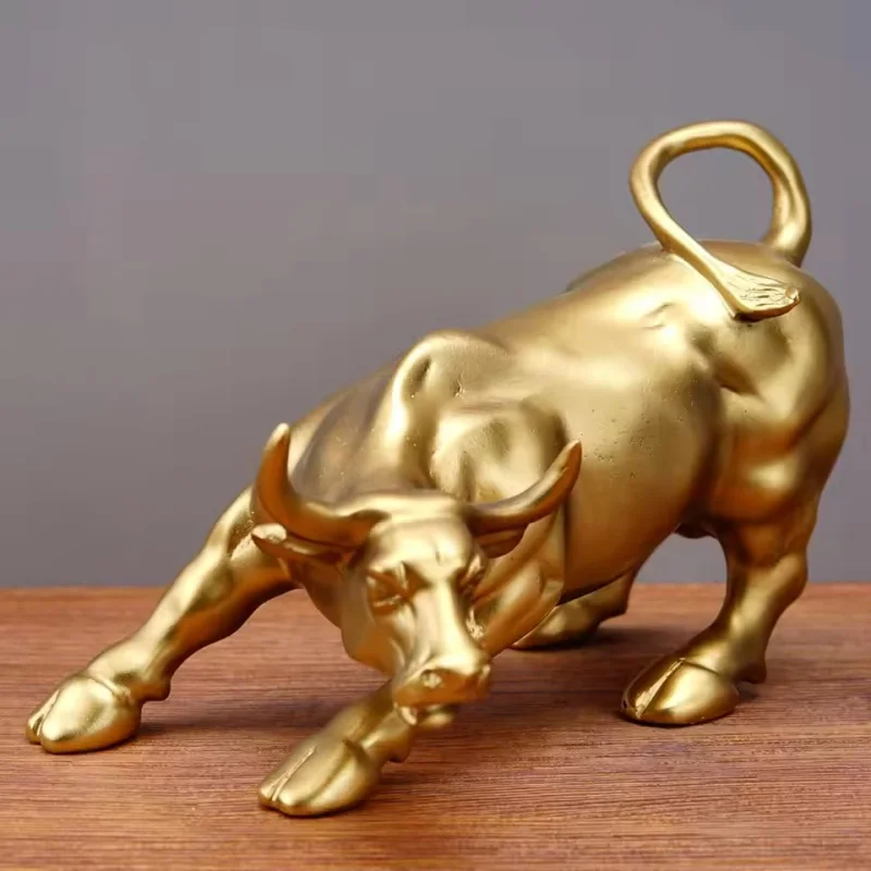 

Resin Wall Street Bull Stock Market Mascot - Golden Sculpture, Home Interior & Office Desk Modern Art Decor Items