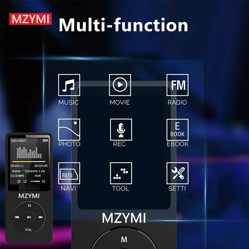 MZYMI Mp3 Mp4 Player 16 GB Memory Card Portable Digital Screen Music FM Radio Voice Record Built-in HD Speaker With Photo Viewe