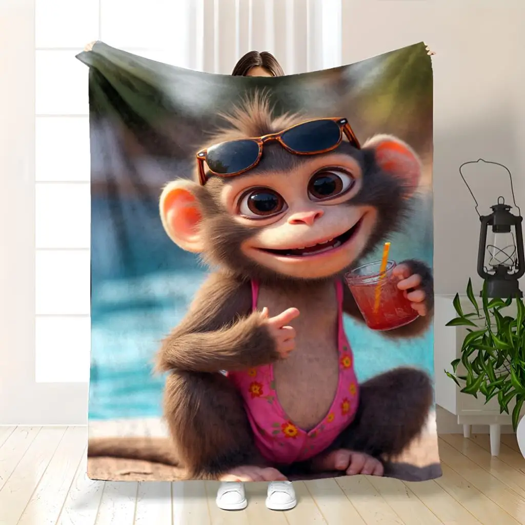 Cartoon with interesting monkey design Flannel printed blanket suitable for all seasons suitable living room office sofa travel