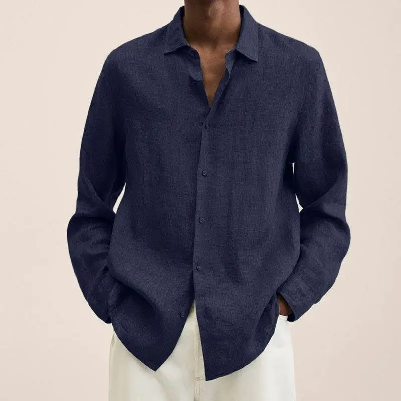 

High Quality Trendy and Versatile Outdoor Sun Protection Long Sleeved Shirt, V-neck, Loose Buttons, Cotton Linen Men's Cardigan