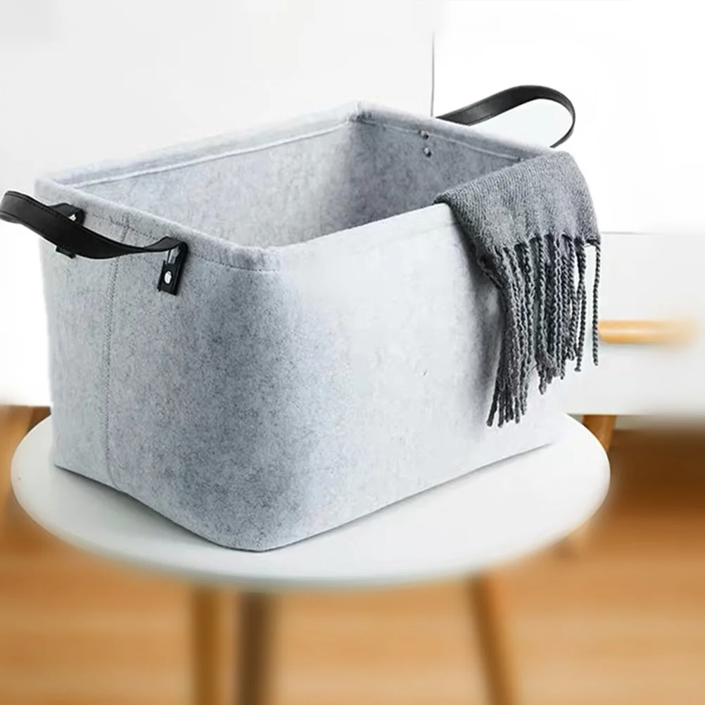 

1pc Felt Storage Basket Light Grey Portable Desktop Organizer For Home Nursery Kitchen Bathroom Sundries Fruit Snacks
