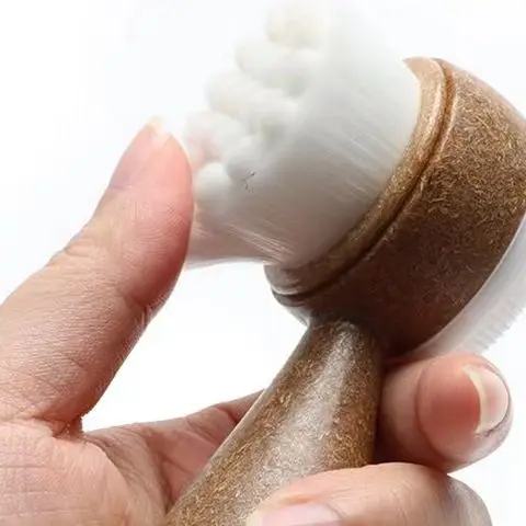 Brosse faciale à poignée de déchiquetage de noix de coco, nettoyant Double face pour le visage, élimine les points noirs, nettoyeur de pores, brosse exfoliante pour le visage