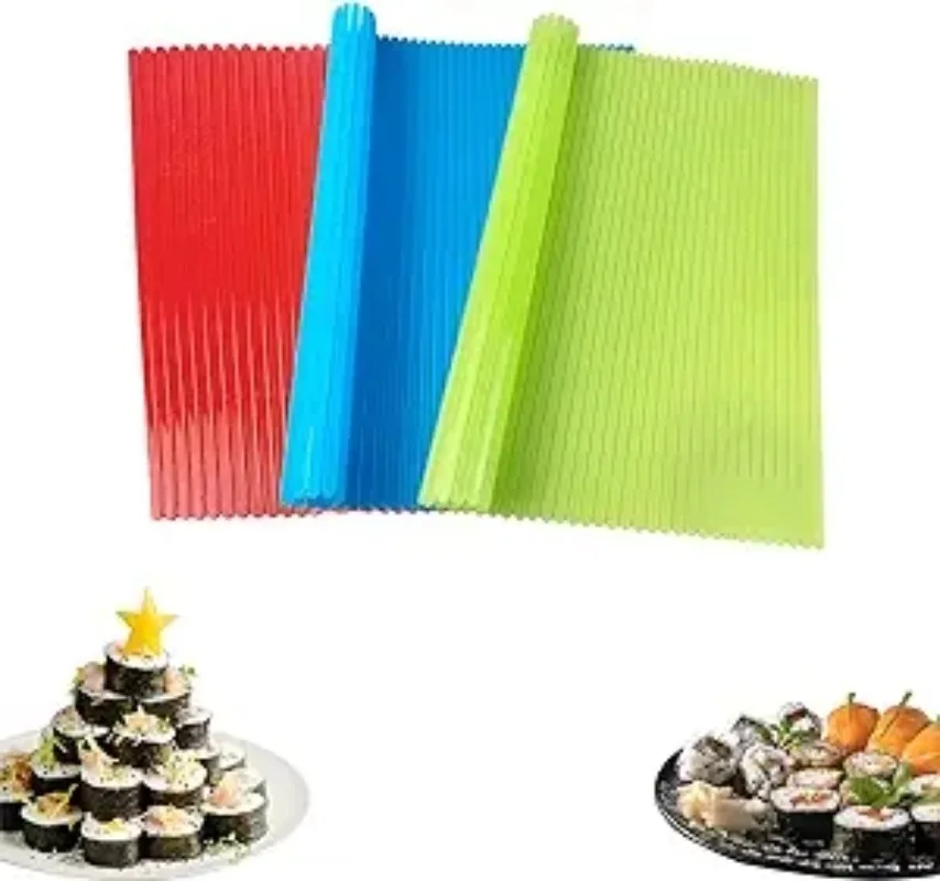 10Pcs Sushi Mat Plastic Non-Stick Sushi Making Mat Silicone Sushi Tool Durable Sushi Mat Roller for Home-Made DIY Sushi