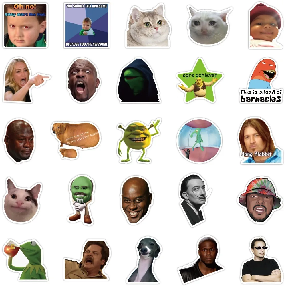 50 قطعة ملصقات تعبير الوجه للمشاهير على الإنترنت ملصقات جرافيتي مضحكة للدراجات النارية والأمتعة وكوب الماء ملصقات مقاومة للماء